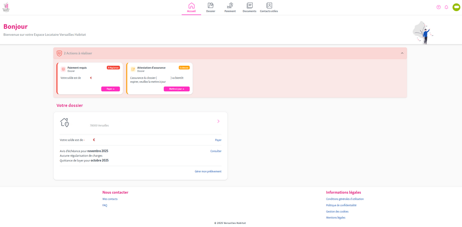 Page d'accueil Extranet locataires Versailles Habitat