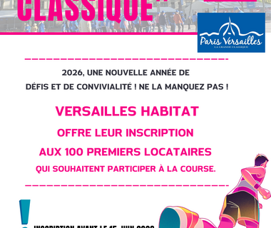 Affiche Versailles Habitat pour inviter les locataires à s'inscrire à la course Paris-Versailles en 2026