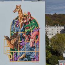 fresque de l'artiste roumain SADDO quartier Bernard de Jussieu / Versailles Habitat