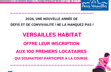 Affiche Versailles Habitat pour inviter les locataires à s'inscrire à la course Paris-Versailles en 2026